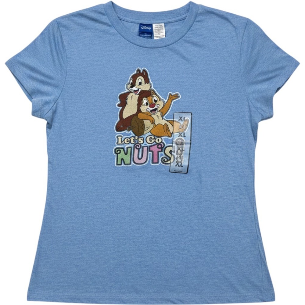 Disney Chip 'n Dale Let's Go Nuts Graphic T-Shirt Women XL Blue Short Sleeve NEW